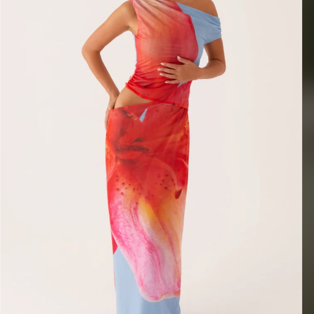 Peppermayo One Shoulder Dress in Blue and Pink